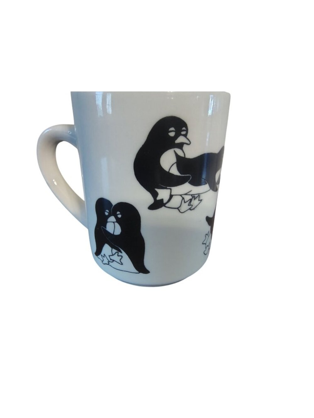Vintage Naughty Penguins Coffee Cup Mug, P. Smith Orgy, 1990 Black White Ceramic